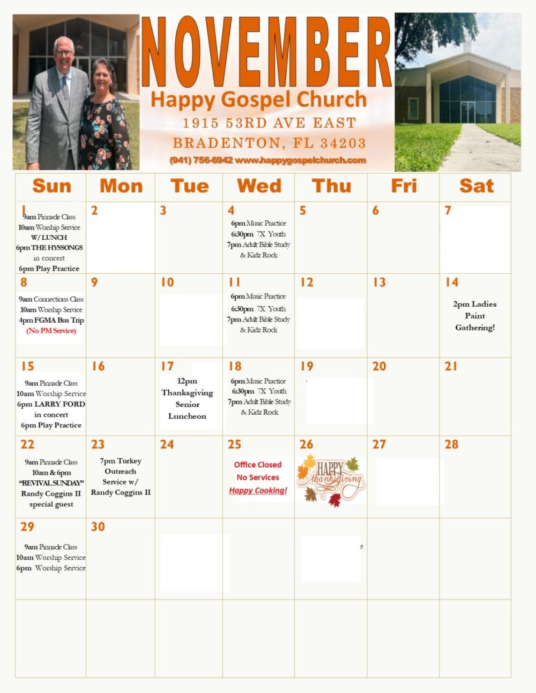 Calendar Happy Gospel Church